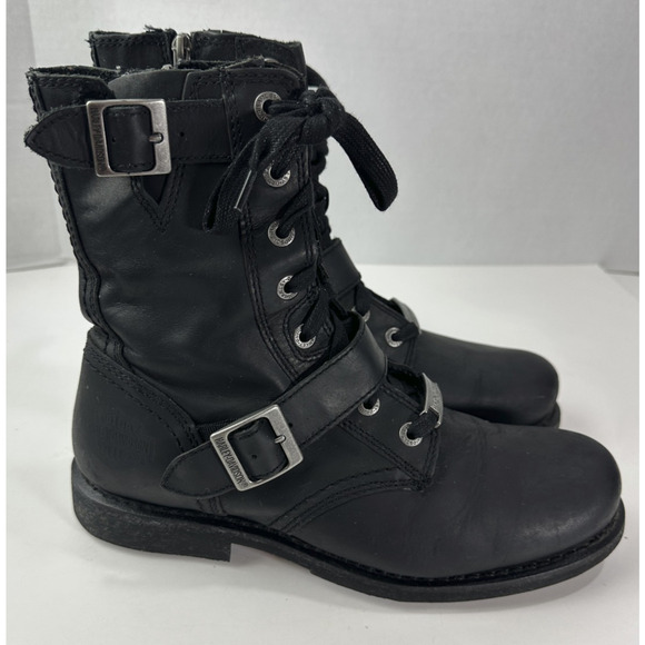 Harley Davidson Ranger 8” Black Leather Zip Lace Buckle Motorcycle Boot Mens 9 M - Picture 2 of 16